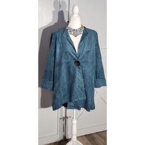 CONNIEK LIGHT JACKET BLUE LONG SLEEVE FAUX SUEDE POLY/SPANDEX SIZE L RUNS BIG(1X
